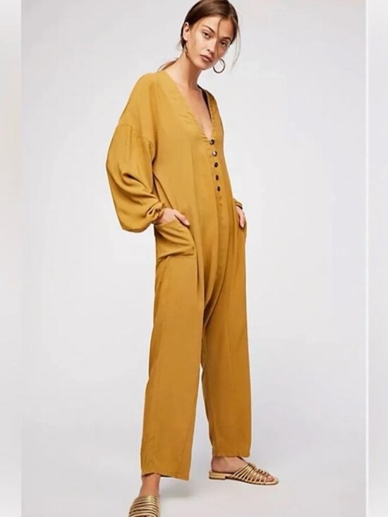 Free People Pants - Free People INTIMATELY So So Soft Romper Mustard Lounging Jumpsuit